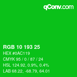 カラーコード: RGB 10 193 25 | qconv.com