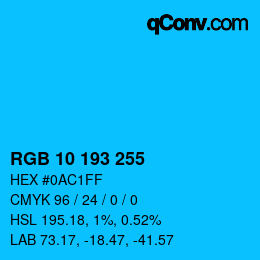 Color code: RGB 10 193 255 | qconv.com