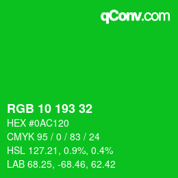 カラーコード: RGB 10 193 32 | qconv.com