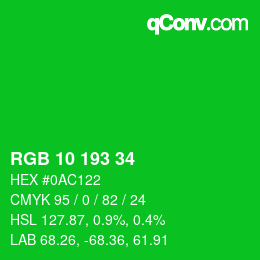 Color code: RGB 10 193 34 | qconv.com