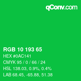 カラーコード: RGB 10 193 65 | qconv.com