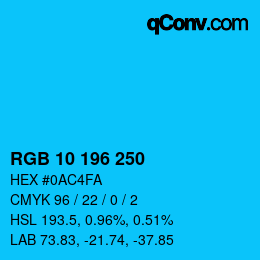 Color code: RGB 10 196 250 | qconv.com