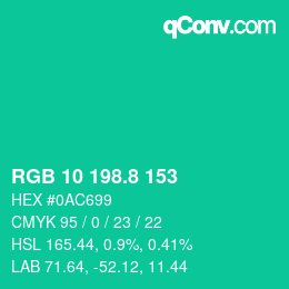 カラーコード: RGB 10 198.8 153 | qconv.com