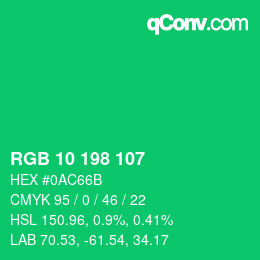 Color code: RGB 10 198 107 | qconv.com