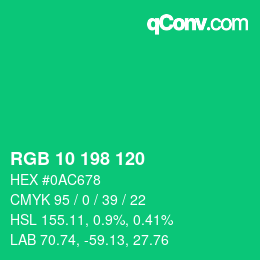 Color code: RGB 10 198 120 | qconv.com