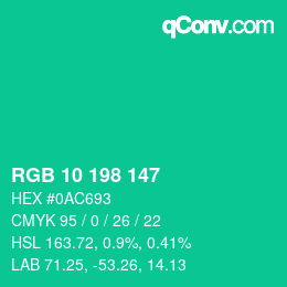 Color code: RGB 10 198 147 | qconv.com