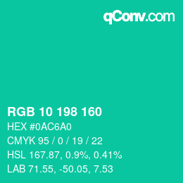 Color code: RGB 10 198 160 | qconv.com