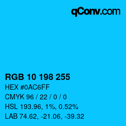 Color code: RGB 10 198 255 | qconv.com
