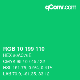 カラーコード: RGB 10 199 110 | qconv.com