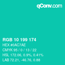 Color code: RGB 10 199 174 | qconv.com