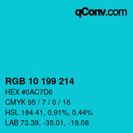 カラーコード: RGB 10 199 214 | qconv.com
