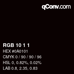 カラーコード: RGB 10 1 1 | qconv.com