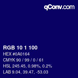 カラーコード: RGB 10 1 100 | qconv.com