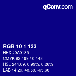 Color code: RGB 10 1 133 | qconv.com