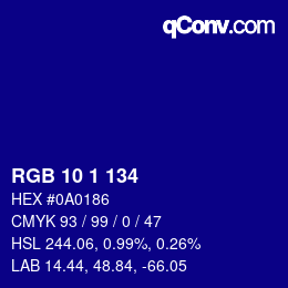 Color code: RGB 10 1 134 | qconv.com