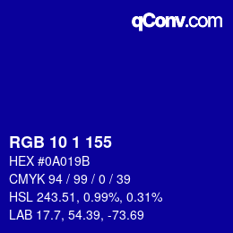 Color code: RGB 10 1 155 | qconv.com