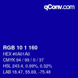 Color code: RGB 10 1 160 | qconv.com