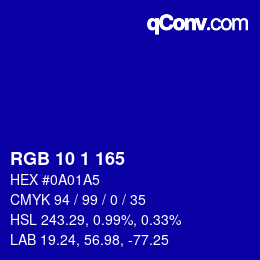 Color code: RGB 10 1 165 | qconv.com