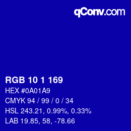 Color code: RGB 10 1 169 | qconv.com