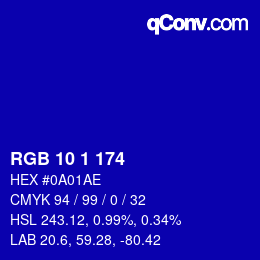 Farbcode: RGB 10 1 174 | qconv.com
