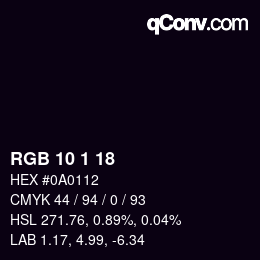 カラーコード: RGB 10 1 18 | qconv.com