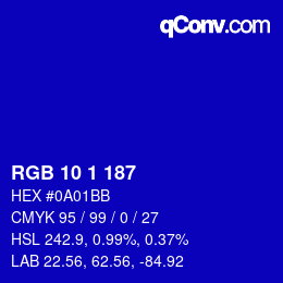 カラーコード: RGB 10 1 187 | qconv.com
