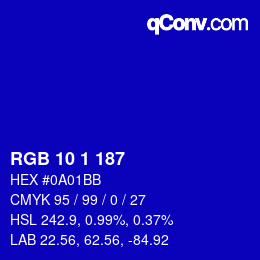 Color code: RGB 10 1 187 | qconv.com