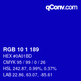 Color code: RGB 10 1 189 | qconv.com