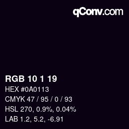 Color code: RGB 10 1 19 | qconv.com