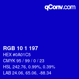 颜色代码: RGB 10 1 197 | qconv.com