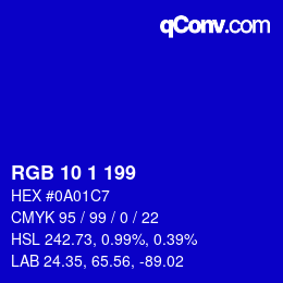 Color code: RGB 10 1 199 | qconv.com