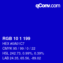 Código de color: RGB 10 1 199 | qconv.com