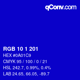 Color code: RGB 10 1 201 | qconv.com