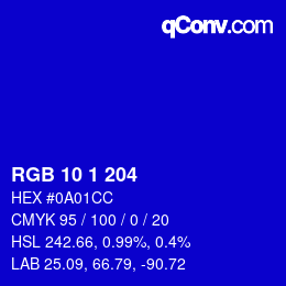 カラーコード: RGB 10 1 204 | qconv.com