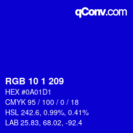 Color code: RGB 10 1 209 | qconv.com