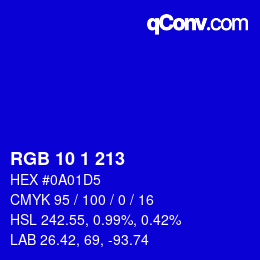 カラーコード: RGB 10 1 213 | qconv.com