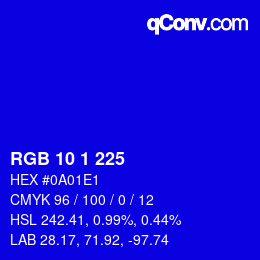 Color code: RGB 10 1 225 | qconv.com