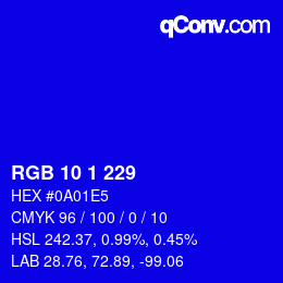 Color code: RGB 10 1 229 | qconv.com