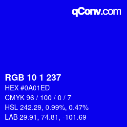 Color code: RGB 10 1 237 | qconv.com