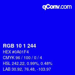 Color code: RGB 10 1 244 | qconv.com