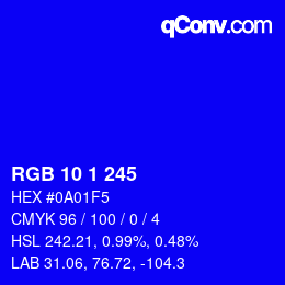 Color code: RGB 10 1 245 | qconv.com