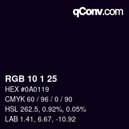 颜色代码: RGB 10 1 25 | qconv.com