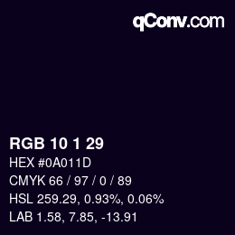 カラーコード: RGB 10 1 29 | qconv.com
