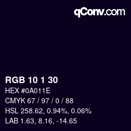 颜色代码: RGB 10 1 30 | qconv.com