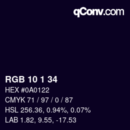 カラーコード: RGB 10 1 34 | qconv.com
