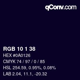 カラーコード: RGB 10 1 38 | qconv.com