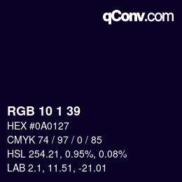 カラーコード: RGB 10 1 39 | qconv.com