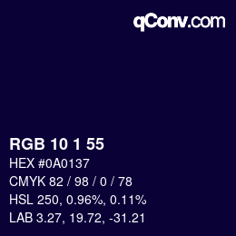 カラーコード: RGB 10 1 55 | qconv.com