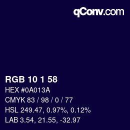 カラーコード: RGB 10 1 58 | qconv.com
