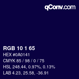 カラーコード: RGB 10 1 65 | qconv.com